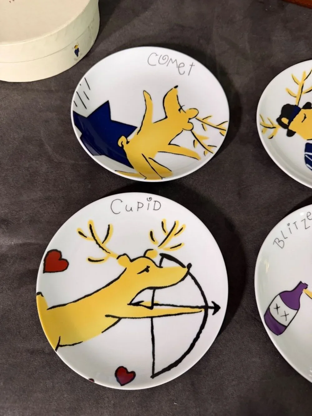 Pottery Barn Reindeer Appetizer Plates Set Of 4 Porcelain Holiday
